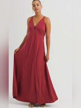 White House Black Market Sleeveless V-Neck Maxi Dress in Burgundy